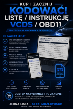 Zeszyt / lista / instrukcja do VCDS OBD11 Jeśli posiadasz komputer diagnostyczny OBD11, VDCS lub inny, który pozwala na zmianę ustawień to ta lista pomoże Ci zakodować różne rozmaitości w swoim samochodzie (lista poniżej)